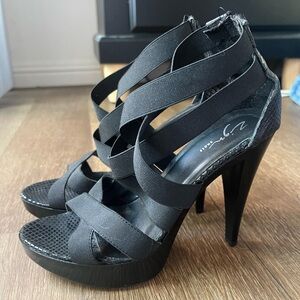 Black Strappy Platform Stiletto Heels - Women